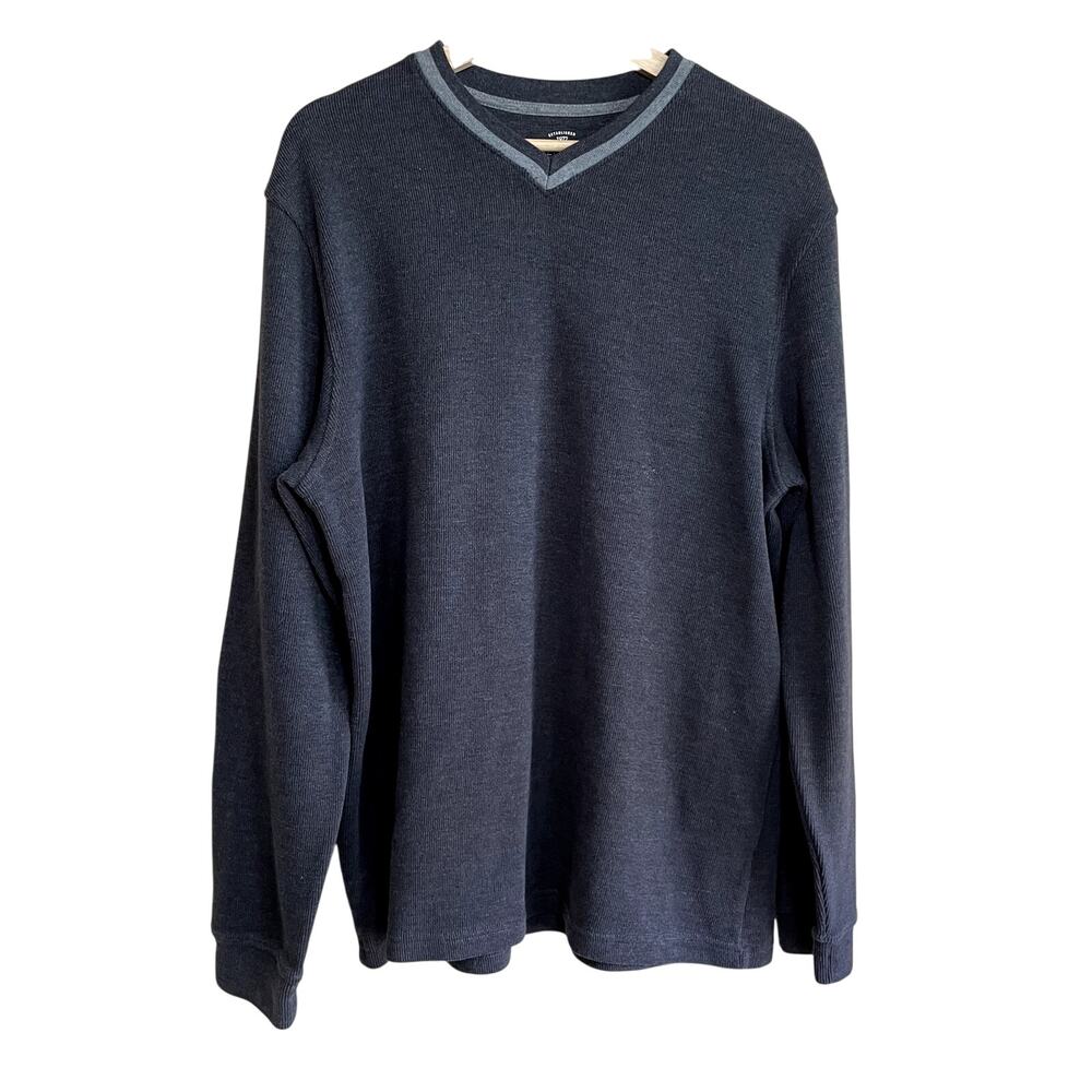 Faded glory two tone gray pullover v-neck sweater men's size L‎ cotton blend